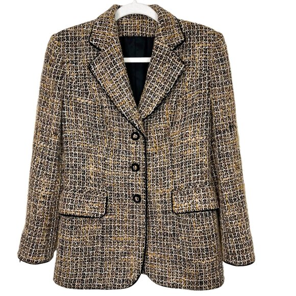 Tweed Blazer Tan Black Hand Tailored Jacket Size‎ 4 - Picture 1 of 9
